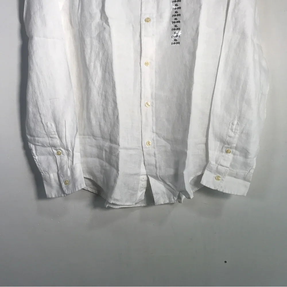Ralph Lauren Linen Log Sleeve Button Up Shirt, Boy's Size XL 18/20 - White